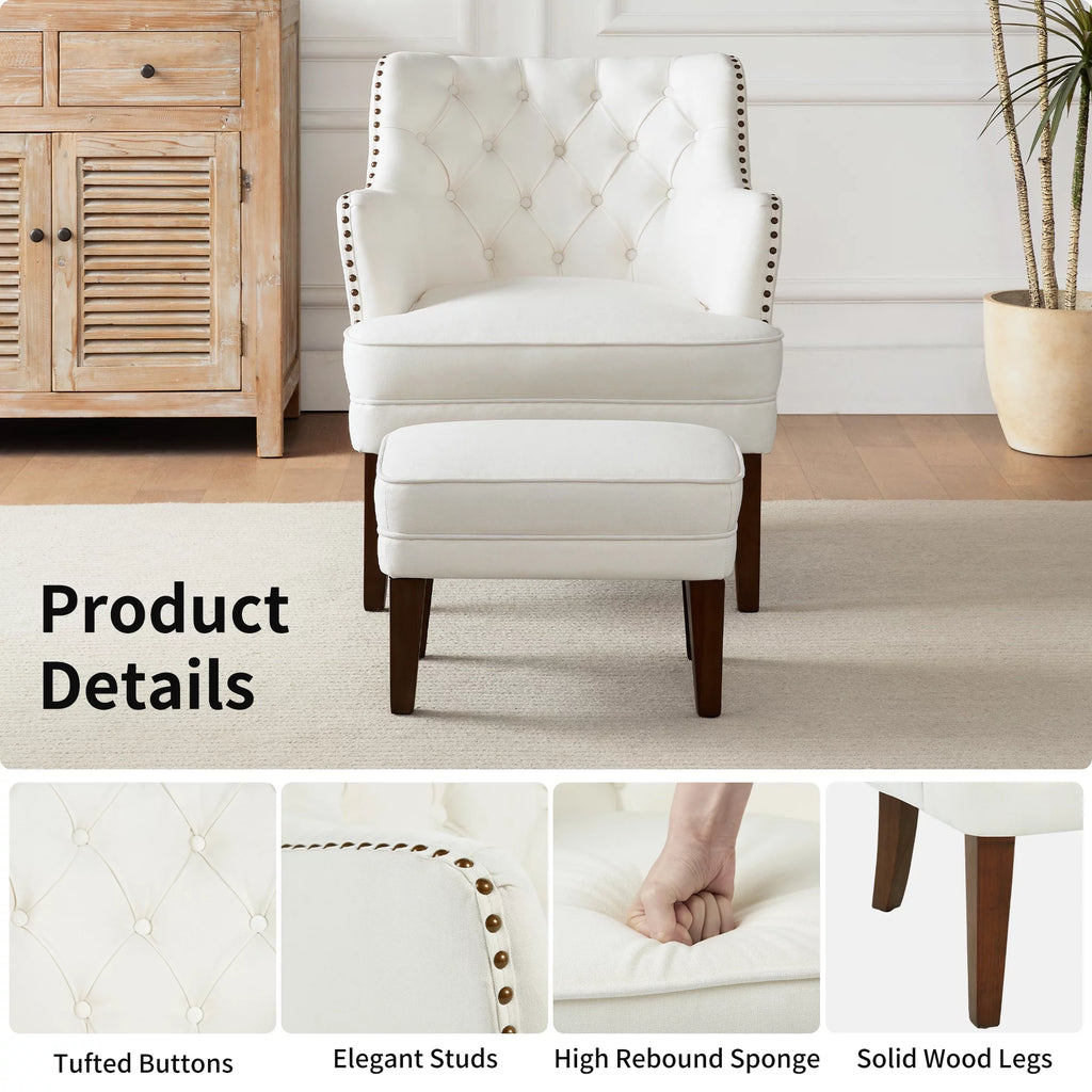 Beige Accent Chair with Ottoman Set Q72714