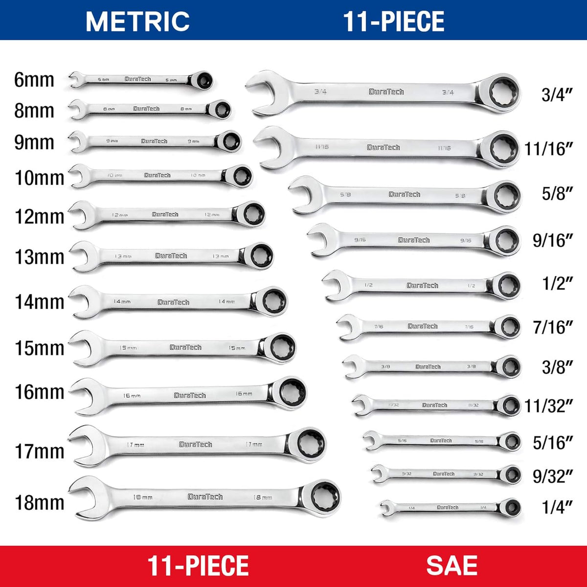 Ratcheting Combination Wrench Set, SAE & Metric, 22-piece, Chrome Vanadium Steel H326039