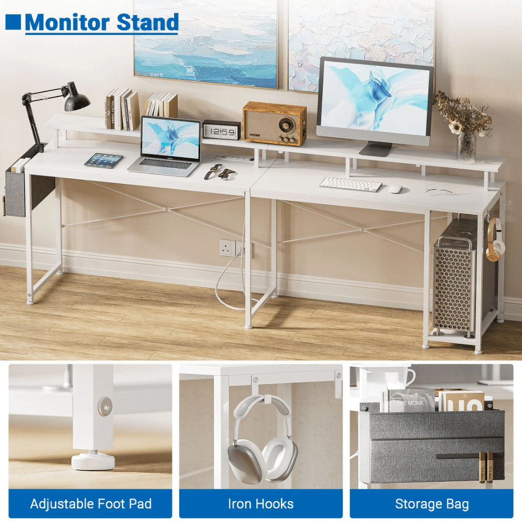95” L-Shaped Computer Desk with LED Light and Power Outlet, Black F66282