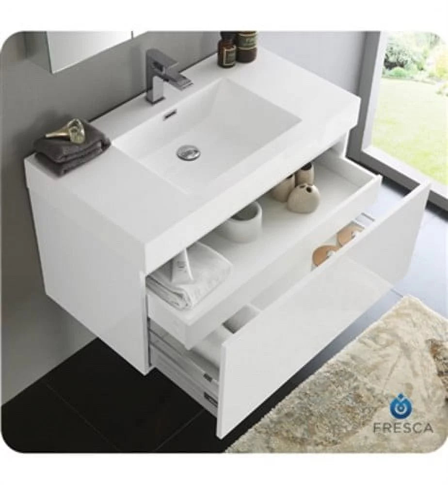 36" Teak Wall Hung Bathroom Vanity & Medicine Cabinet O47052