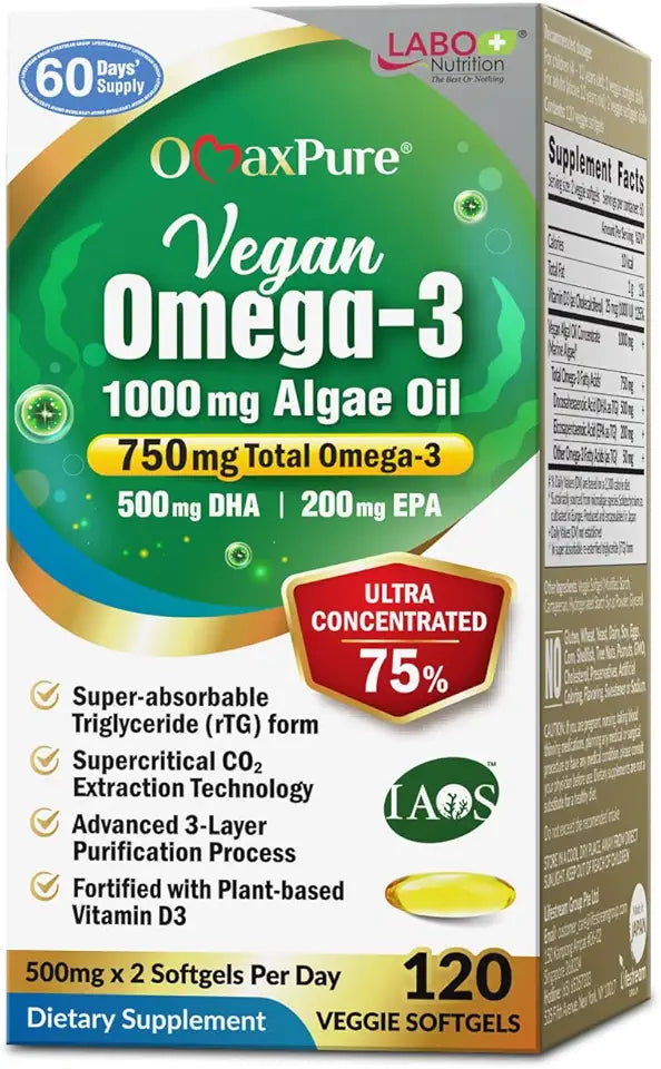 Vegan Omega 3 Algae Oil 750mg 120 Softgels X4523
