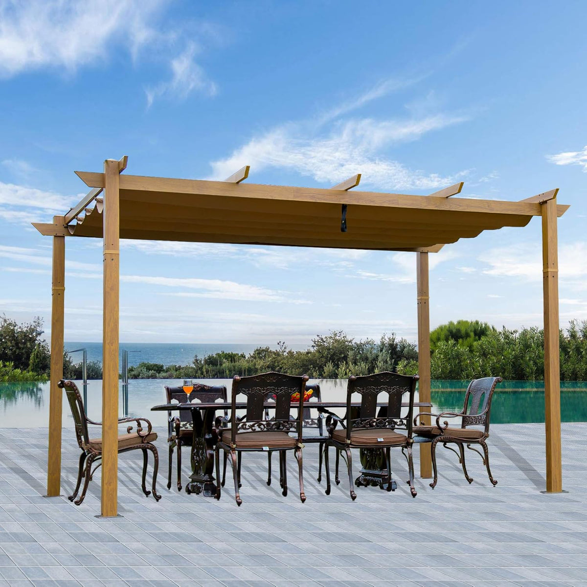 Aluminum Retractable Outdoor Pergola 10x10ft X981