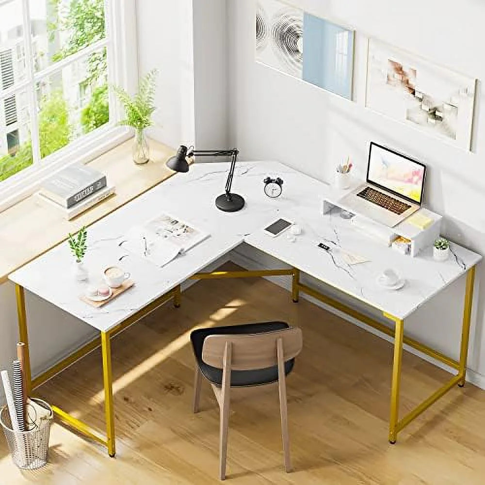 59" L Shaped Corner Computer Desk with Monitor Stand Y384432