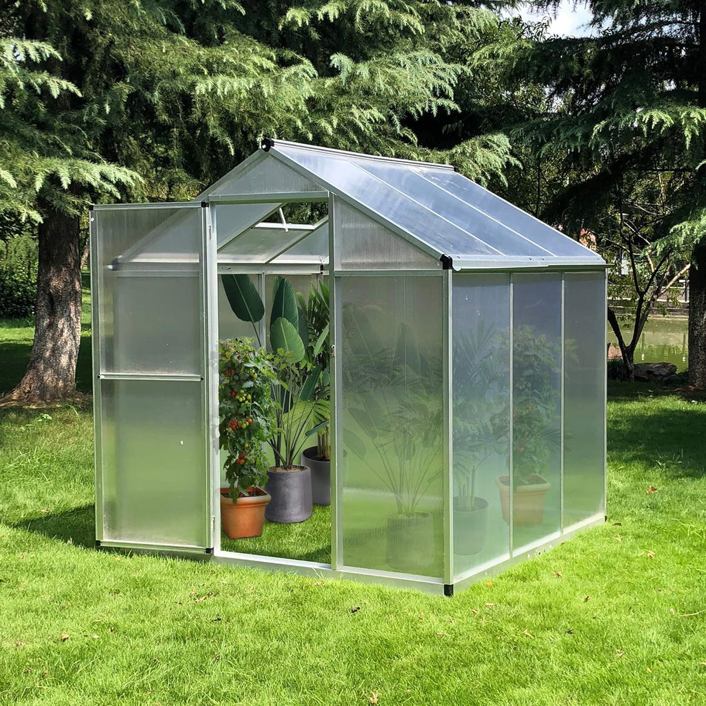 6' x 6' Walk-in Polycarbonate Greenhouse with Roof Vent L383