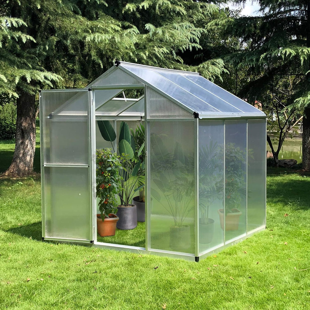 6' x 6' Walk-in Polycarbonate Greenhouse with Roof Vent L383