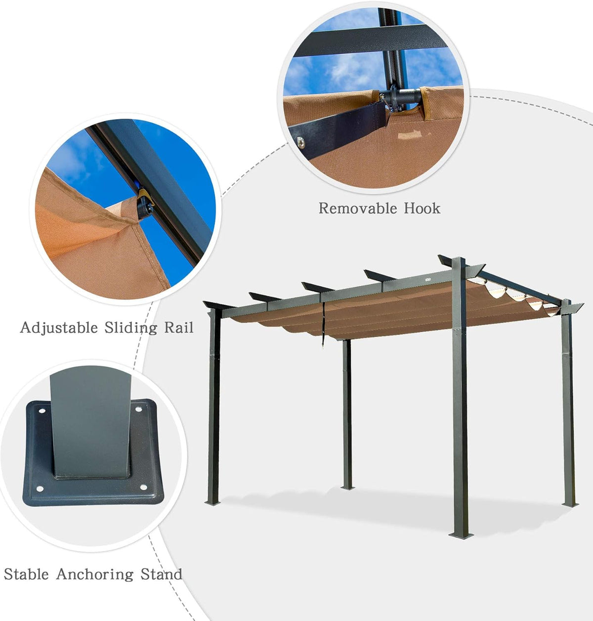 Aluminum Retractable Outdoor Pergola 10x10ft X981