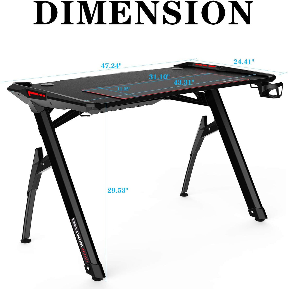 Gaming Style Desk with Cup Holder & Headphone Hook H677717