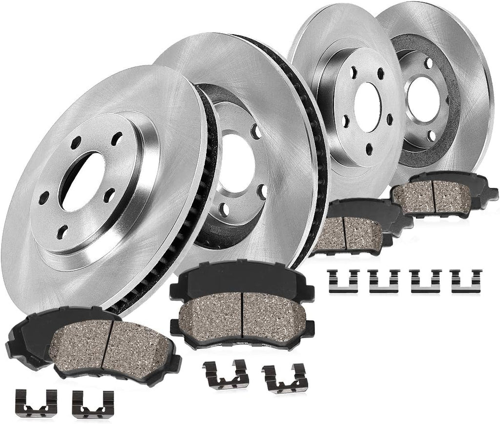 Front 303mm + Rear 283mm 5 Lug Brake Rotors + Ceramic Pads + Hardware E9224