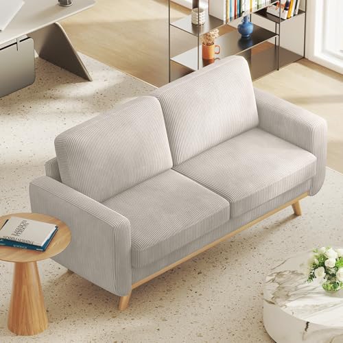 Light Grey Corduroy Loveseat Sofa Q31785