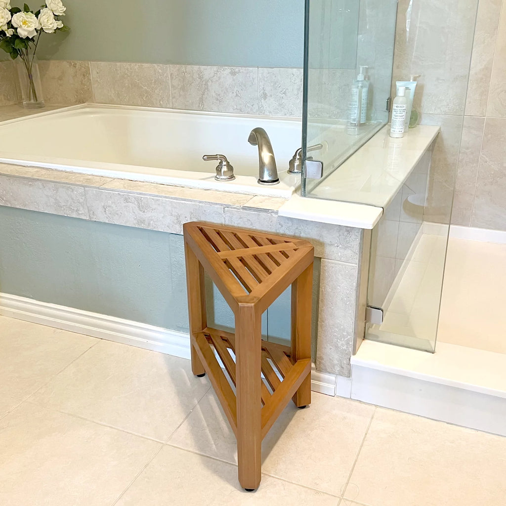 Solid Teak Corner Shower Stool Side Table L3585