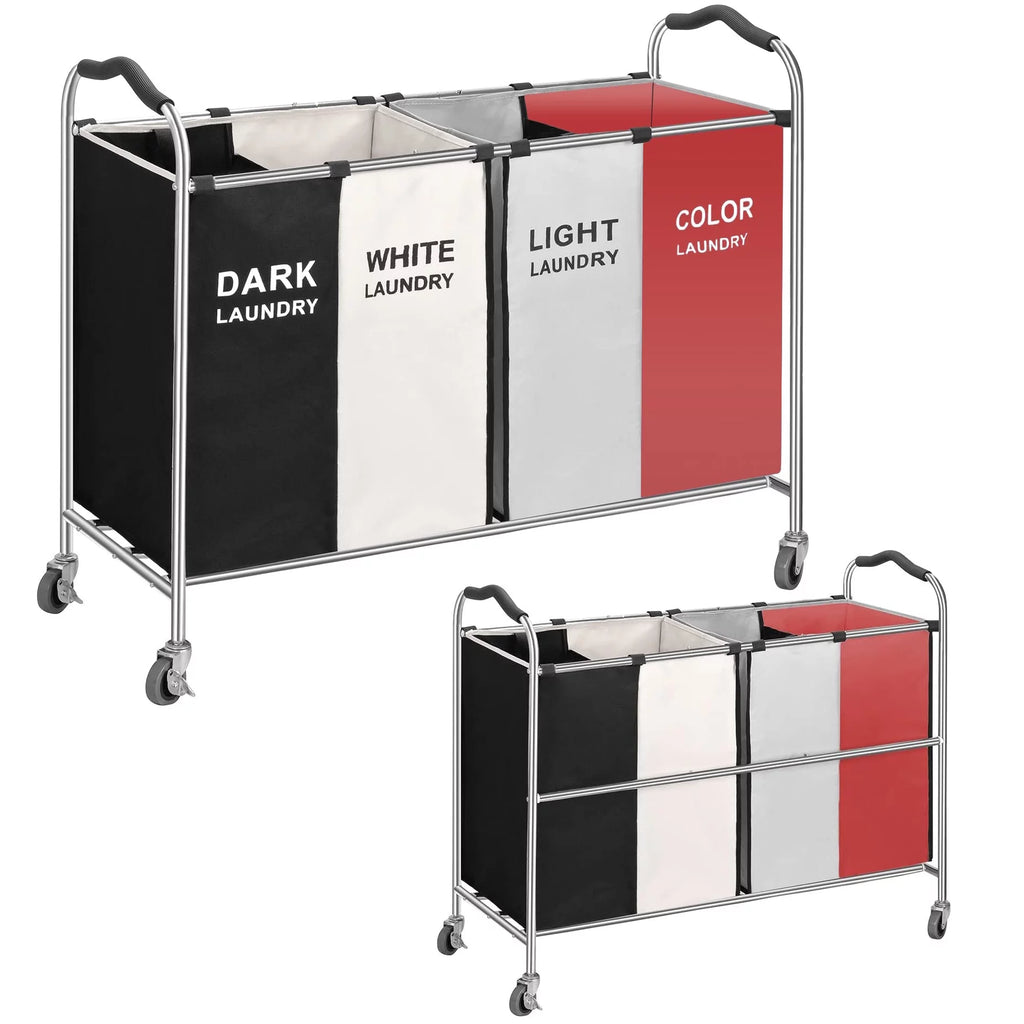 320L 4-Bag Laundry Hamper Sorter with Frame and Wheels O125746