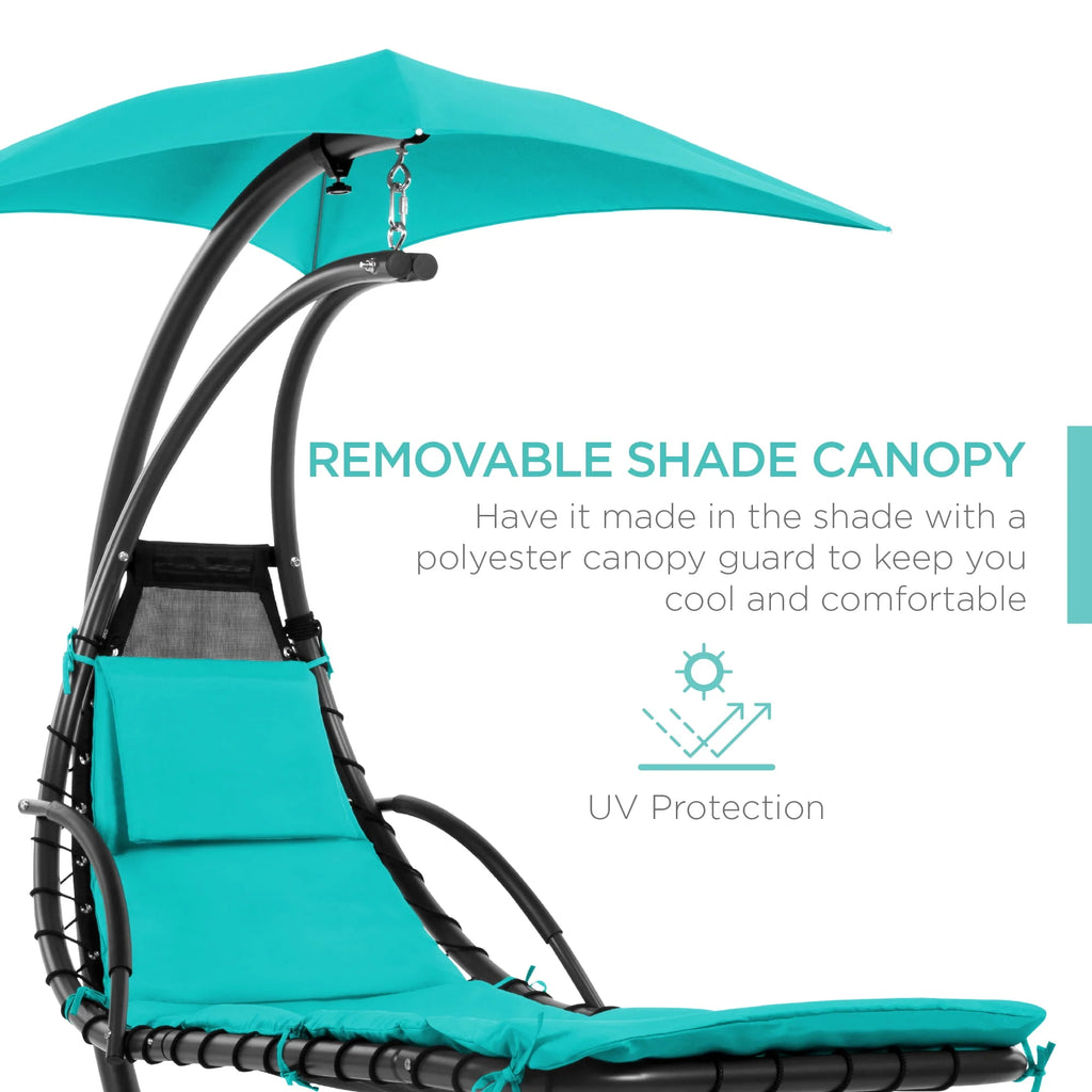 Hanging Curved Chaise Lounge Chair Swing with Pillow, Shade, Stand F928338