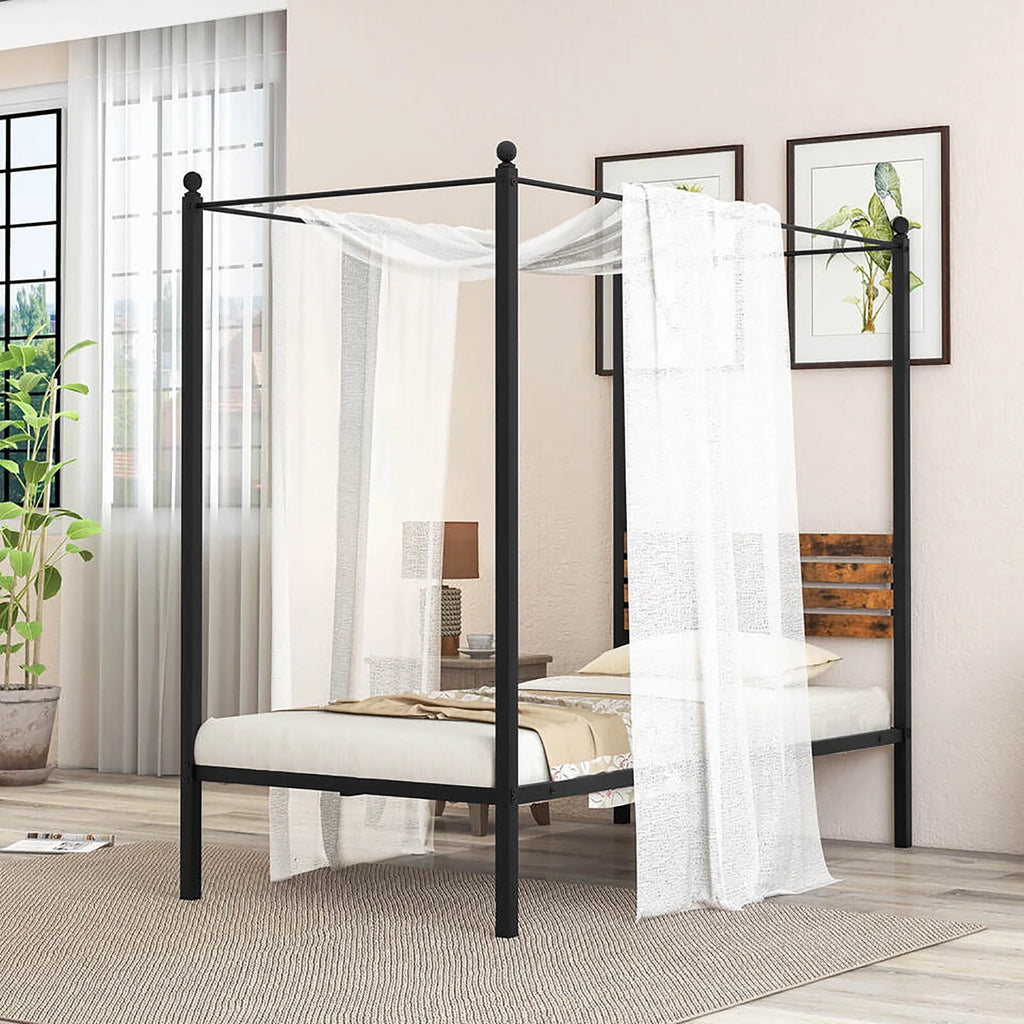 Queen Size 4-Post Canopy Metal Bed Frame Y87083
