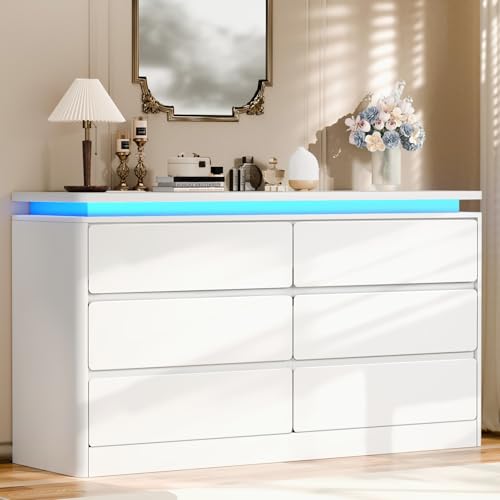 Black 6 Drawer Wood Dresser with Charging Station Q2559