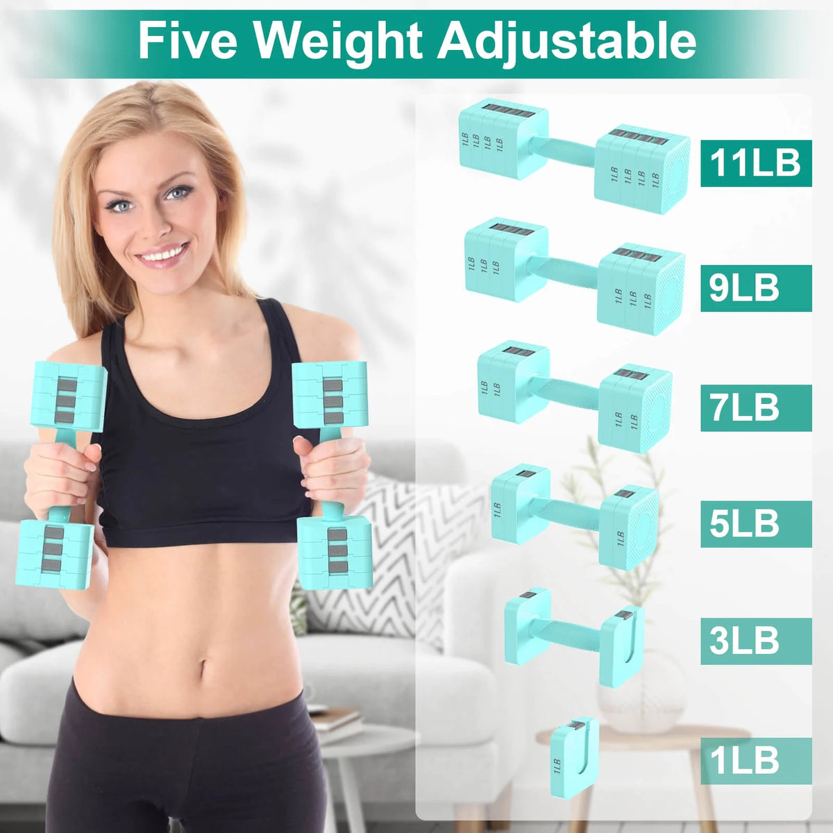 Adjustable Dumbbells Set of 2, 5 Levels 3lb-11lb I4129