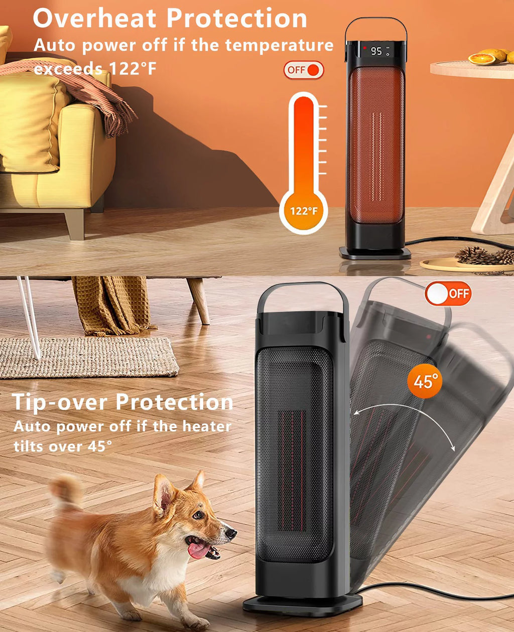 Electric Space Heater Indoor PTC Ceramic Heater with Thermostat Remote 90° Oscillating 1500W Q12184