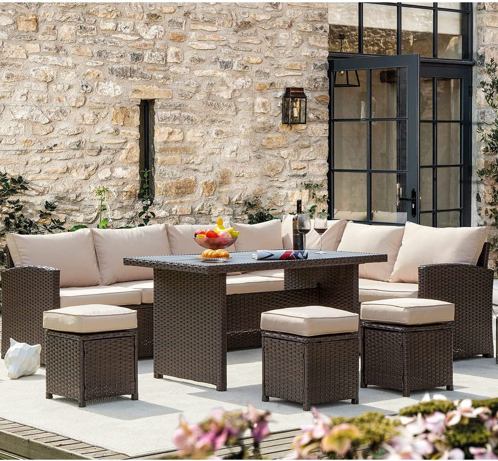 7-Piece Beige Rattan Wicker Sectional Sofa Set K35636