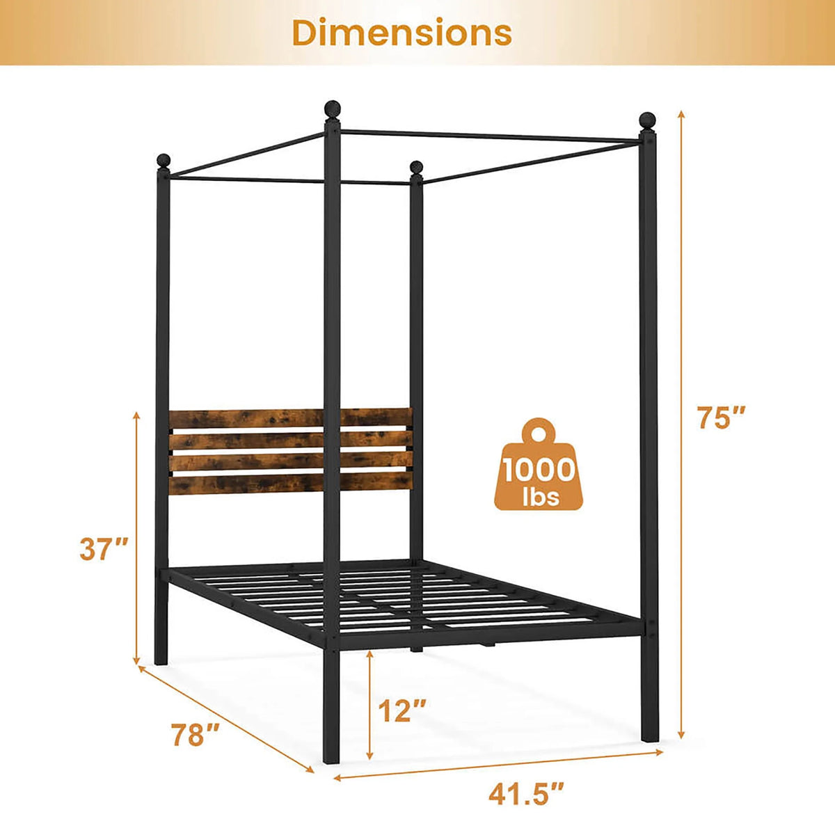 Queen Size 4-Post Canopy Metal Bed Frame Y87083