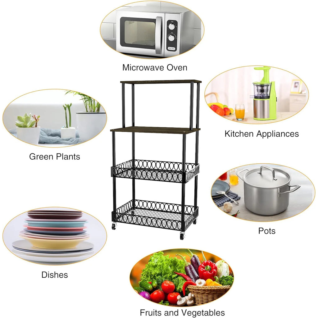 4-Tier Baker's Rack 48 inch Kitchen Storage Organizer with Metal Wheels L965008