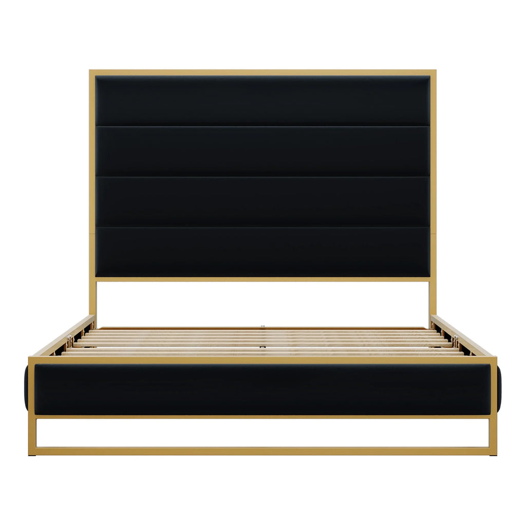 Queen Size Black Velvet Upholstered Platform Bed S64284