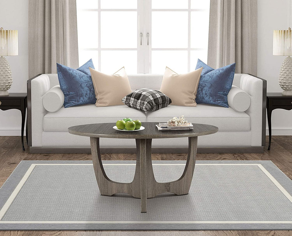 Wooden Round Coffee Table 35.5 x 18 Inches Gray N604022