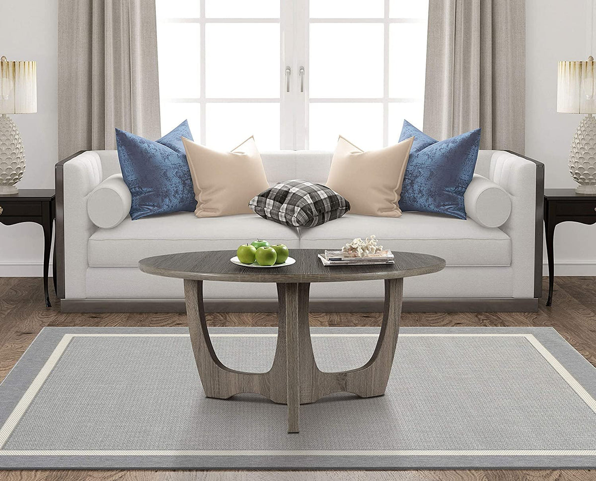 Wooden Round Coffee Table 35.5 x 18 Inches Gray N604022