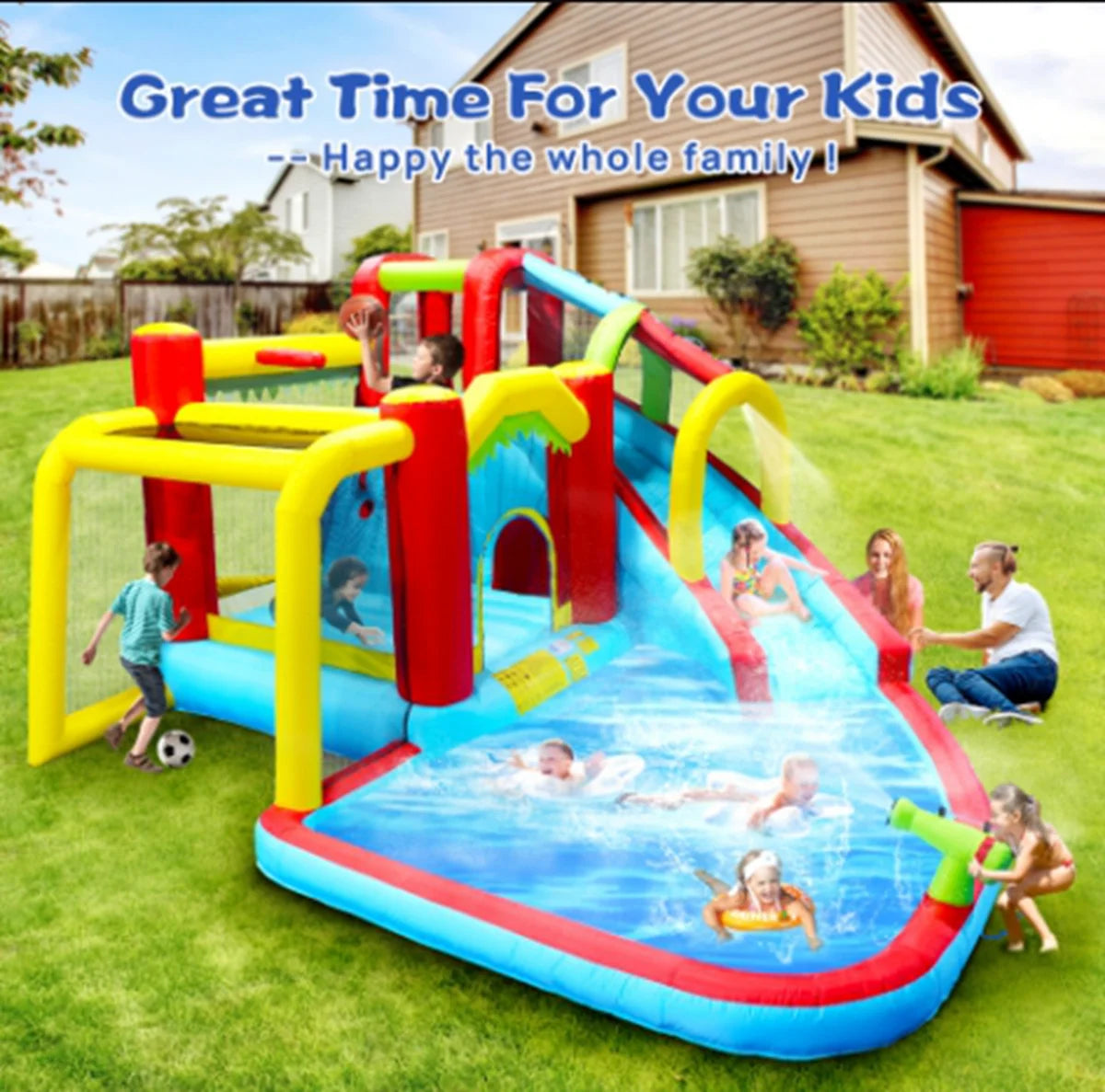 7 in1 Inflatable Water Slide Bouncing House with Splash Pool K774311