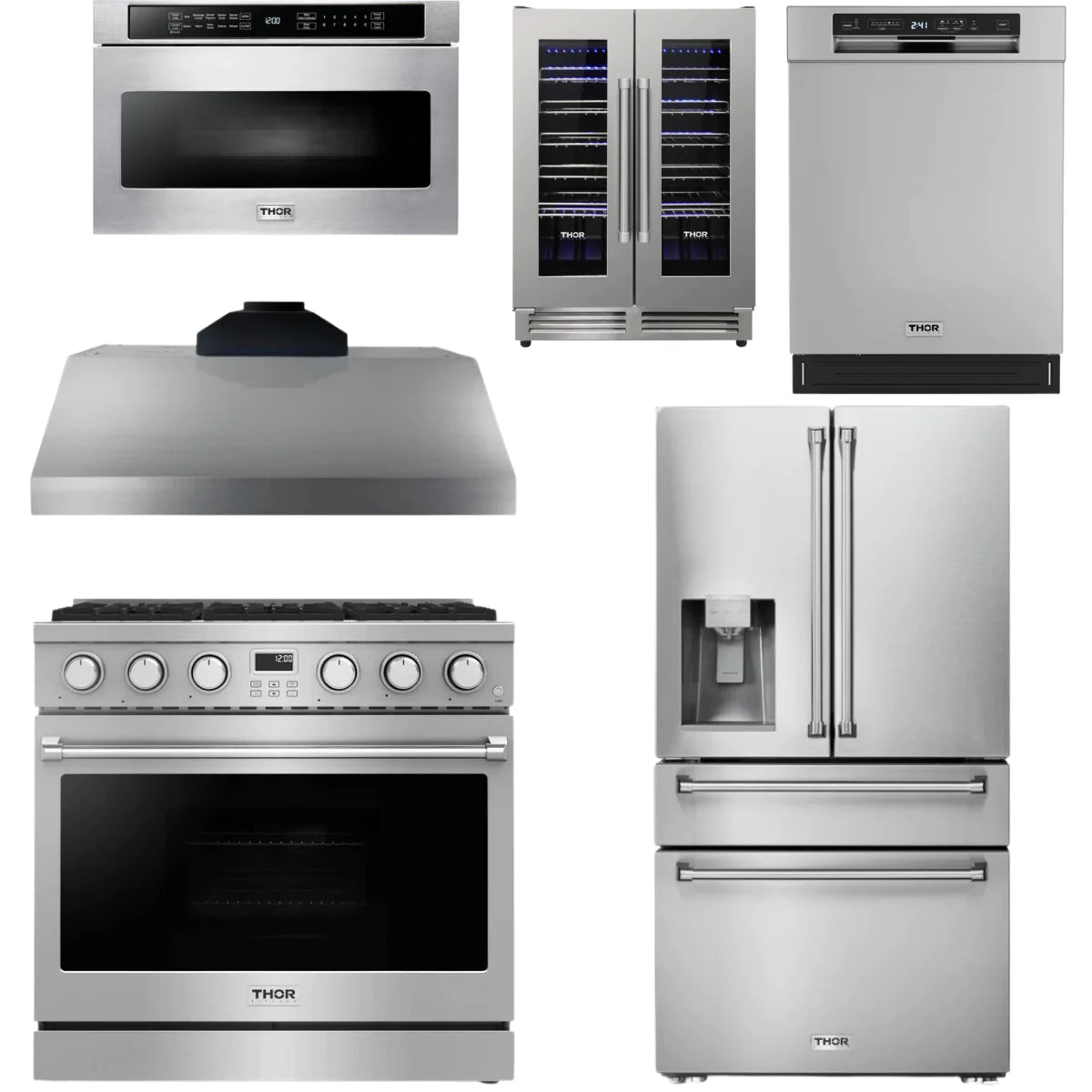 36 Gas Range, Range Hood, Refrigerator, Dishwasher, Microwave and Wine Cooler U245