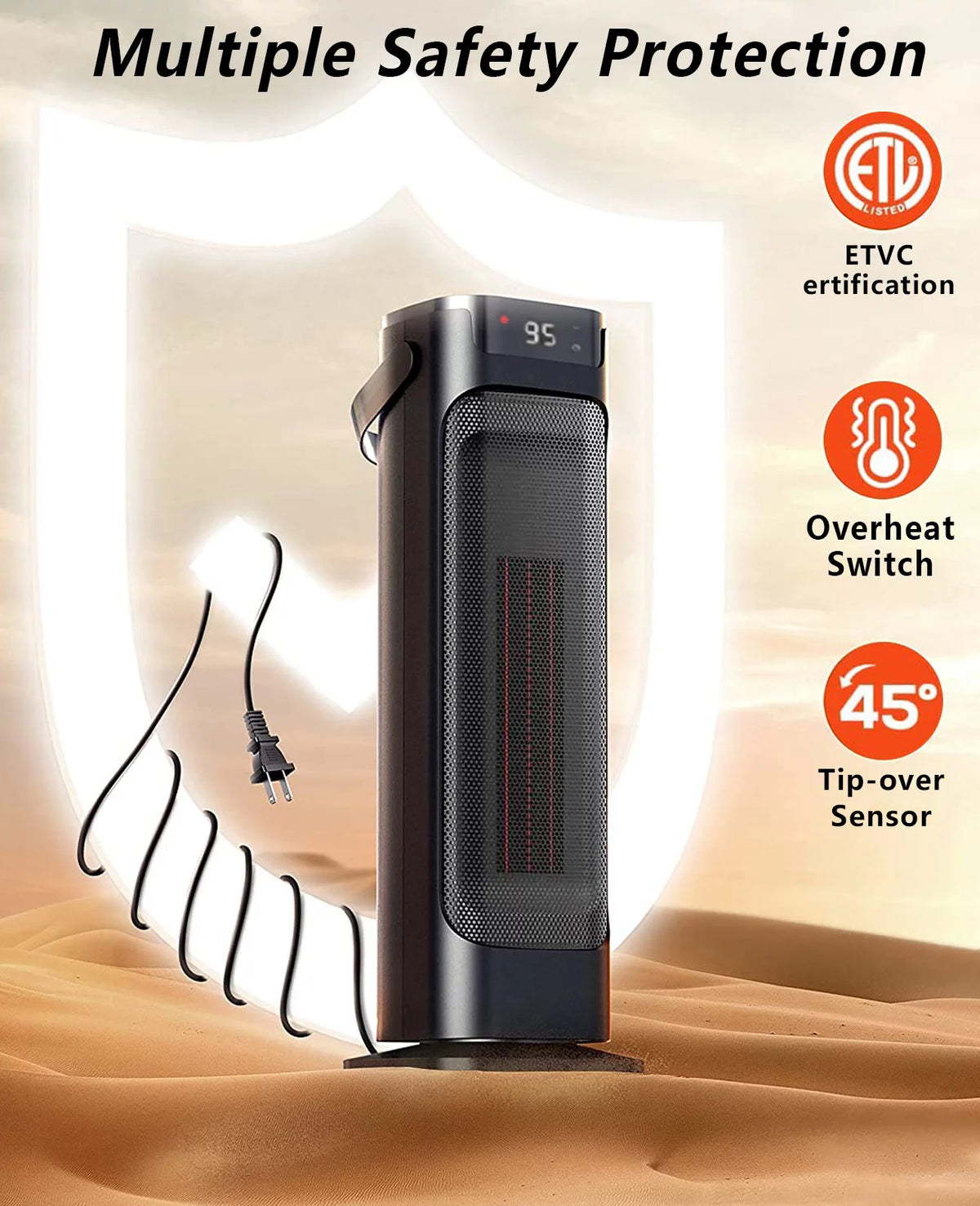 Electric Space Heater Indoor PTC Ceramic Heater with Thermostat Remote 90° Oscillating 1500W Q12184