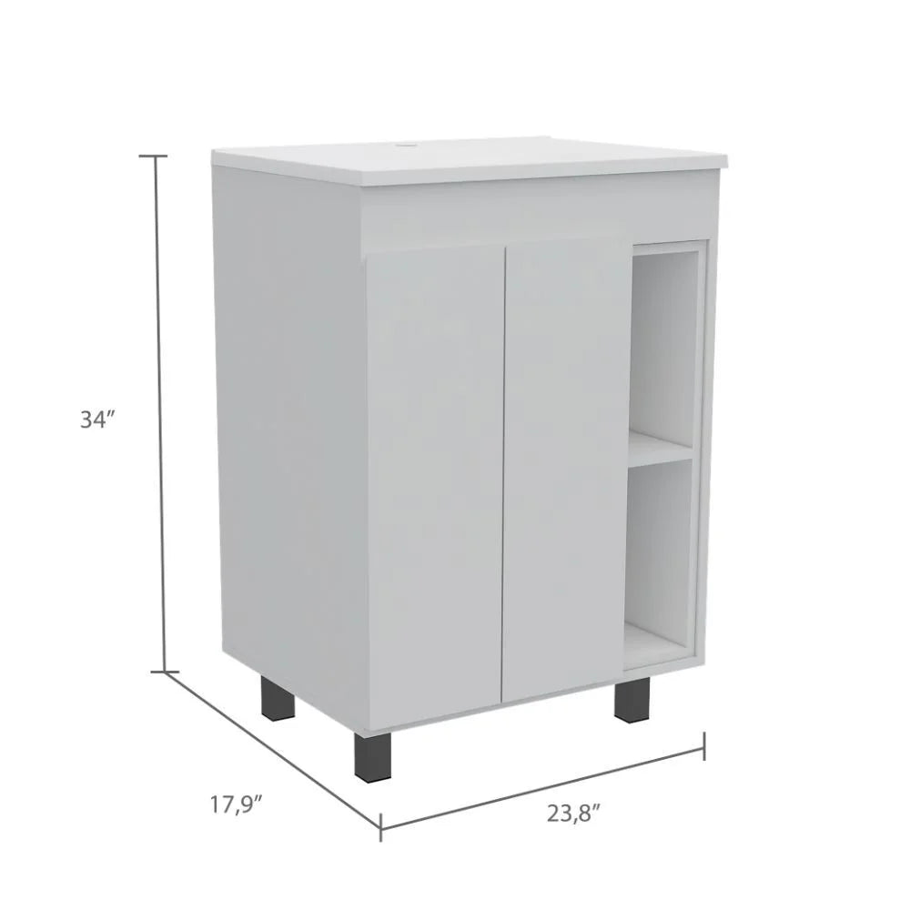White 2 Piece Bathroom Vanity and Linen Cabinet D653
