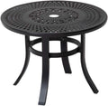 Cast Aluminum Round Side Table with Umbrella Hole, Black T572