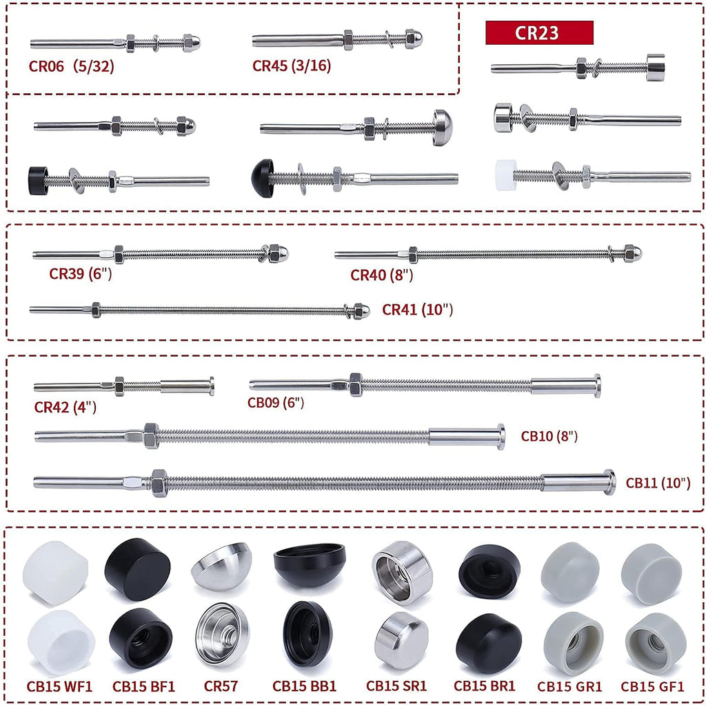 20 Pack Cable Railing Kit 1/8 T316 Stainless Steel Hardware N443