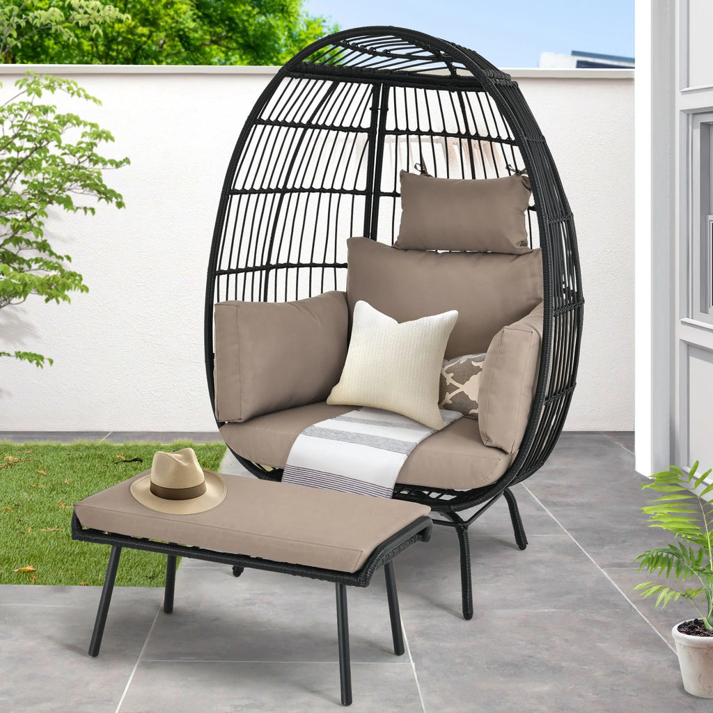Wicker Egg Chair with Ottoman, Stand, Cushions S44733