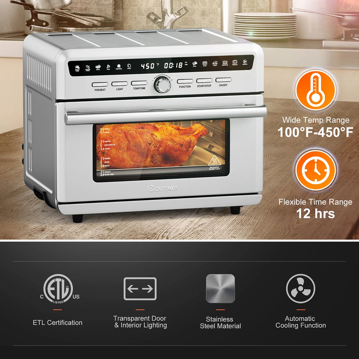 26.4 QT 10-in-1 Air Fryer Toaster Oven 1800W U35704