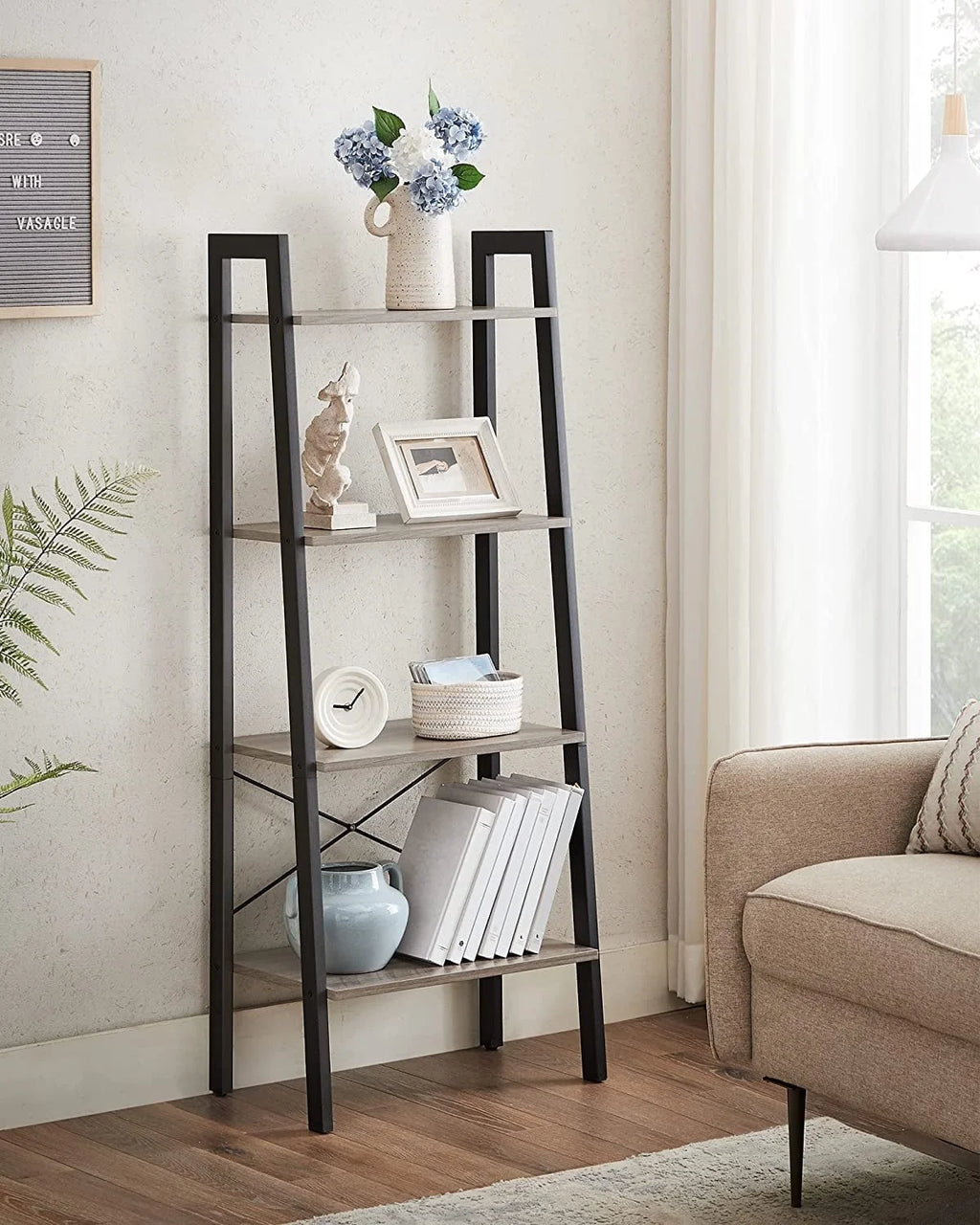 4-Tier Ladder Bookshelf with Steel Frame J89120
