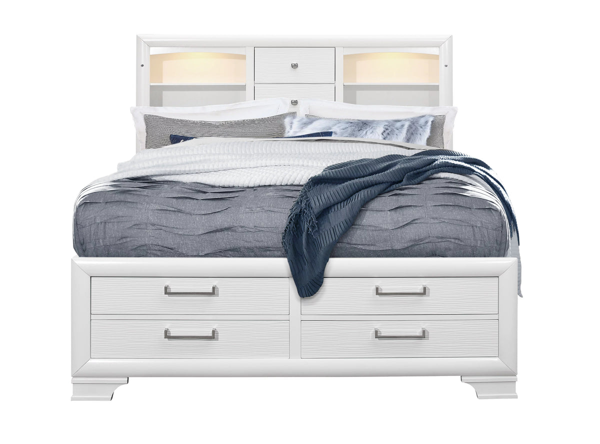 White LED Headboard Queen Bed K4016