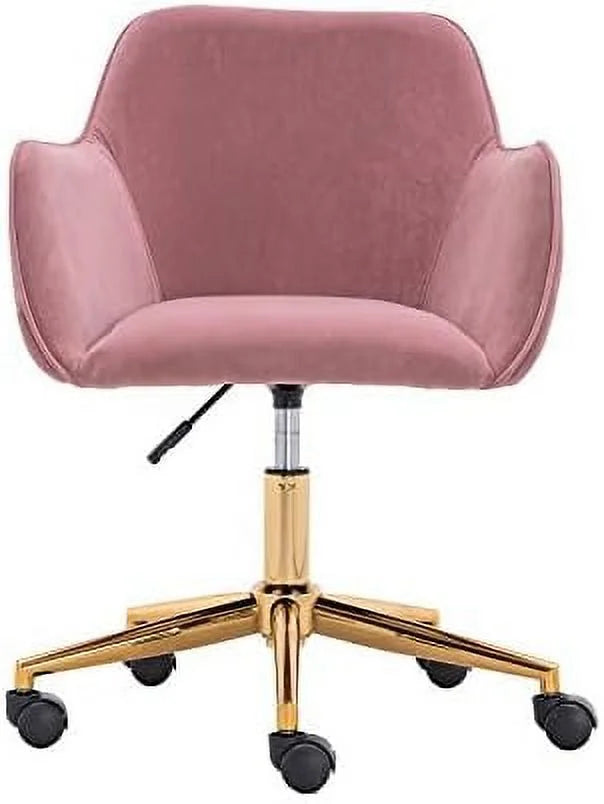 Velvet Yellow Adjustable Height Revolving Office Chair with Gold Metal Legs T103
