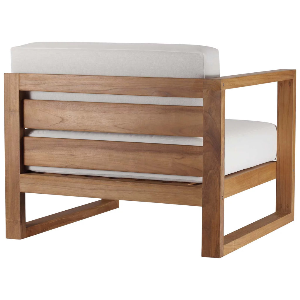 White Teak Wood Fabric Lounge Chair P731