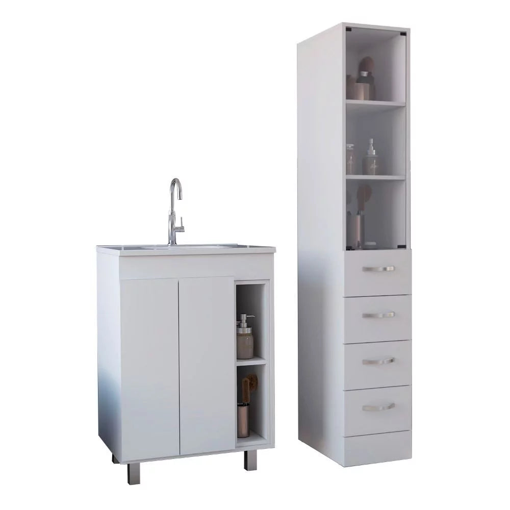 White 2 Piece Bathroom Vanity and Linen Cabinet D653