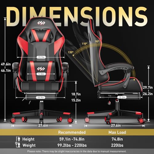 Ergonomic Gaming Chair with Footrest and Headrest G27487