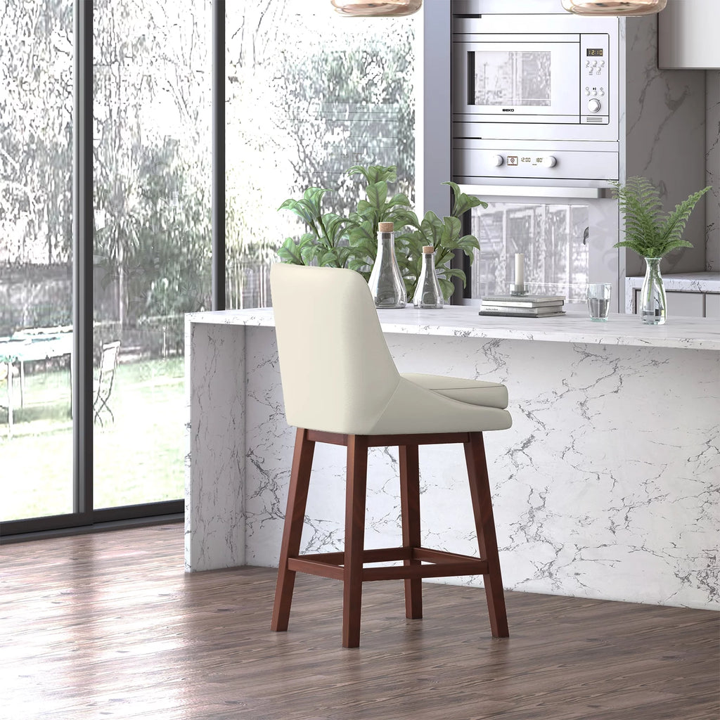 26" Swivel Solid Wood Faux Leather Bar Stools Set of 4 R114910