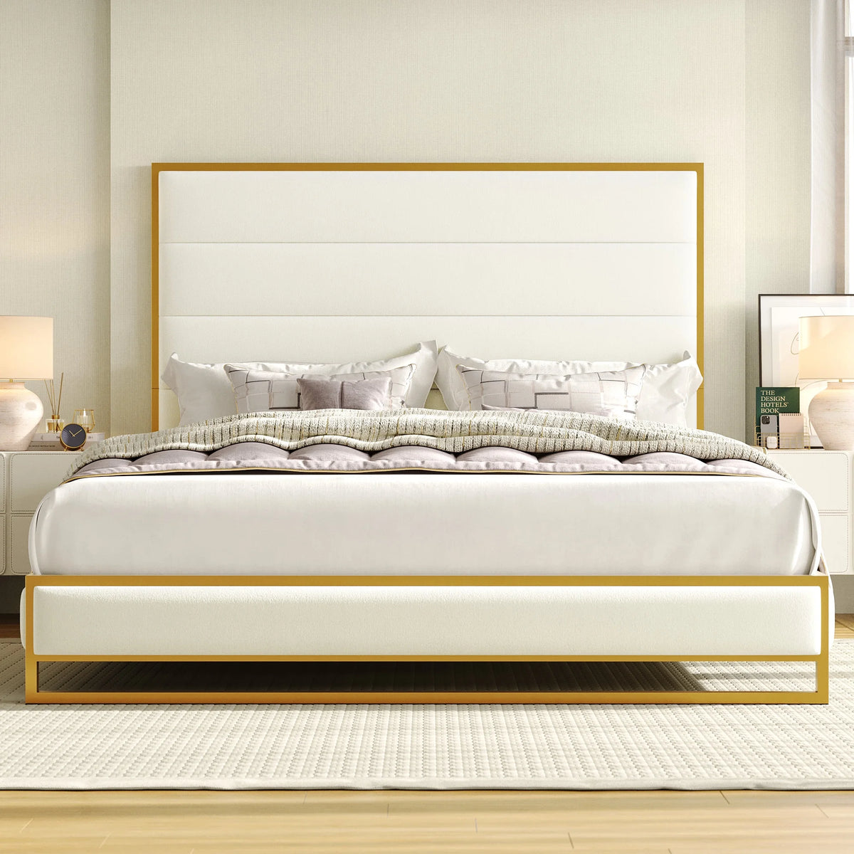 Queen Size Black Velvet Upholstered Platform Bed S64284