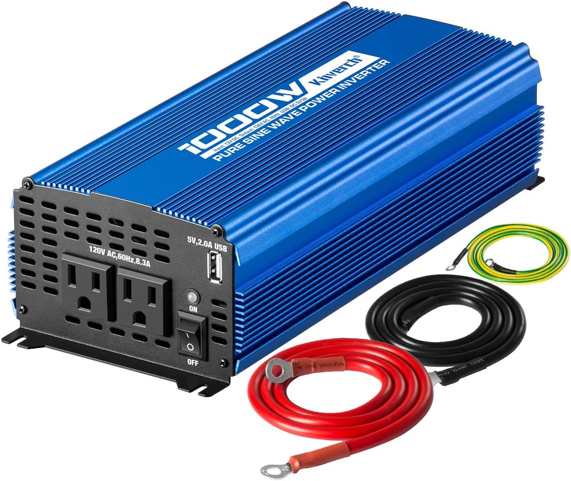 1000W Pure Sine Wave Inverter 12V to 110V with Dual AC Outlets & USB Ports F72141