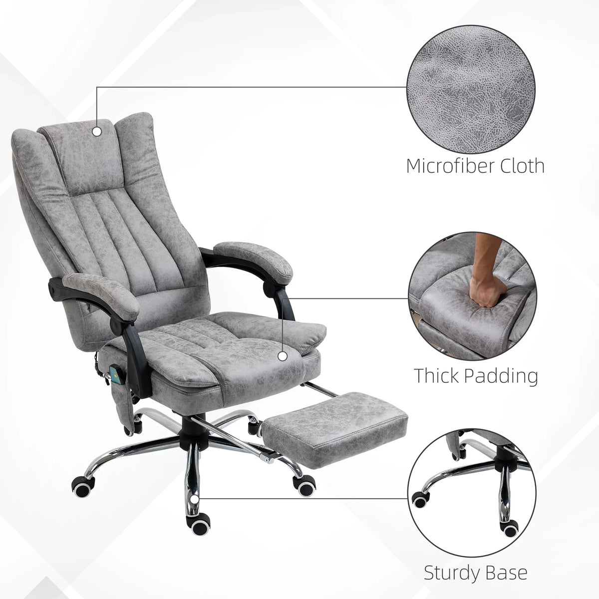 Gray Microfiber High Back Office Chair with Massage and Footrest L568