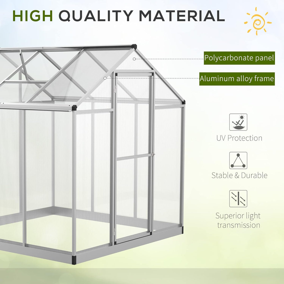6' x 6' Walk-in Polycarbonate Greenhouse with Roof Vent L383
