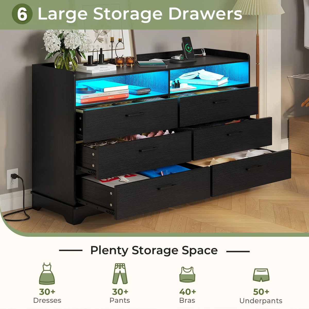 Black 6 Drawer Dresser Z99449