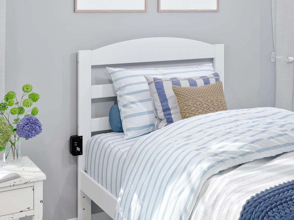 White Twin XL Wood Platform Bed Frame with Foot Drawer Storage H297883