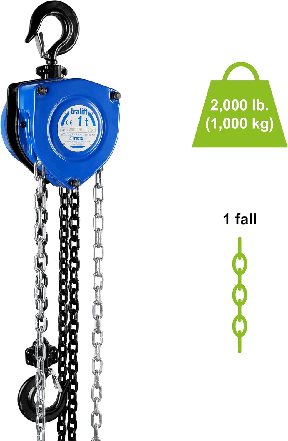 Heavy Duty Manual Chain Hoist 1 Ton 40 ft Lift Steel Chain T986009