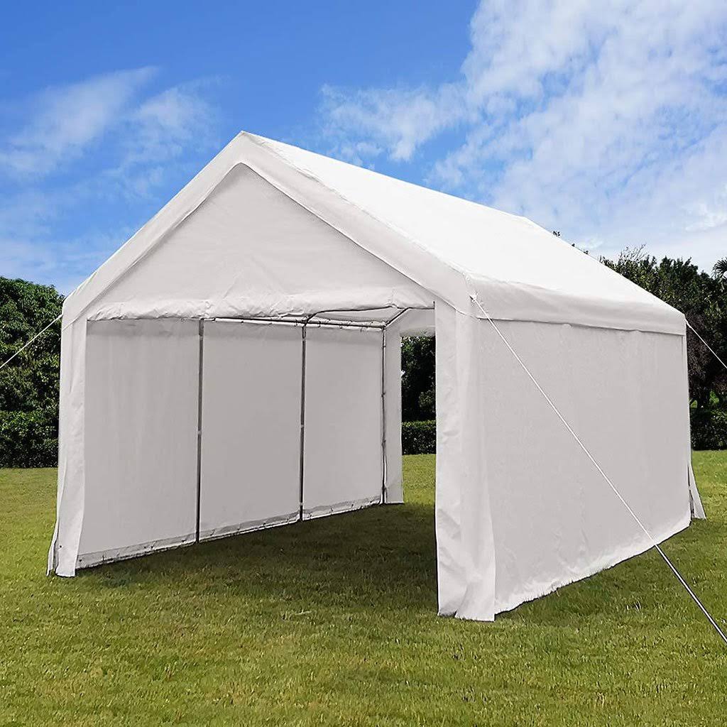 Heavy Duty Car Shelter with Sidewalls White H1185