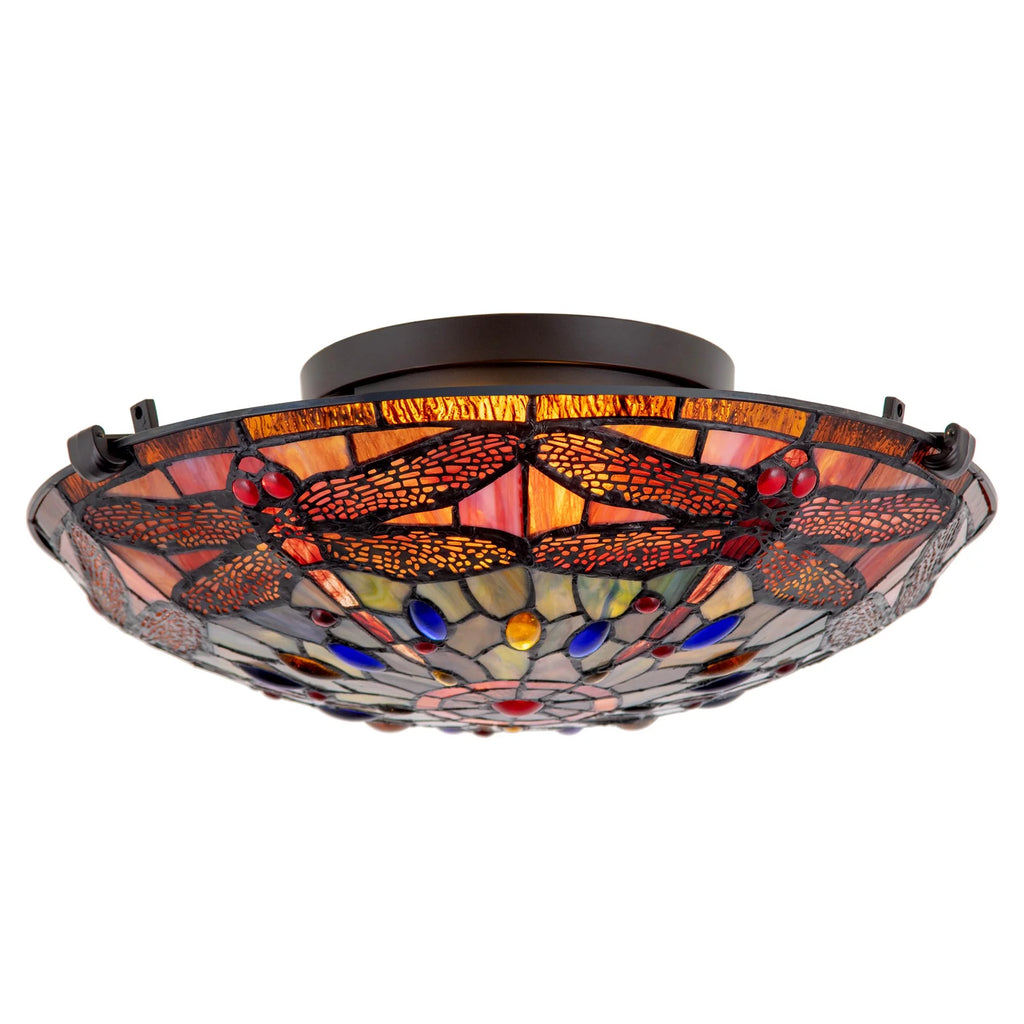 16" 2-Light Tiffany Glass Flush Mount Ceiling Light U966